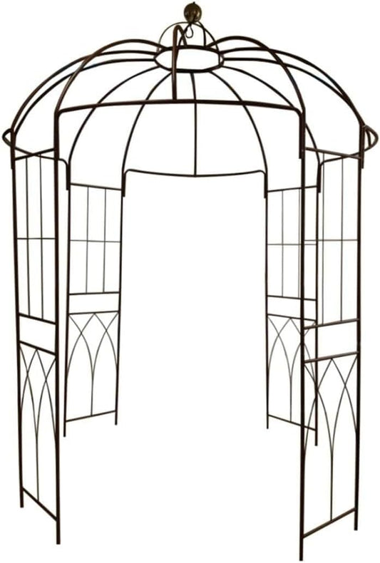 OUTOUR® Franse stijl 4-zijdige vogelkooi vorm metalen tuinhuisje pergola paviljoen boog prieel planten standaard rek voor buiten tuin gazon achtertuin terras, klimwijnstokken, rozen, bloemen, donkere