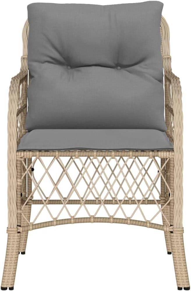 Garden Chairs with Cushions 2 Pieces Mix Beige Poly Rattan Garden Chairs Weatherproof Wood Garden Furniture Balcony Patio Patio Stacking Chair Armchair - QUORE