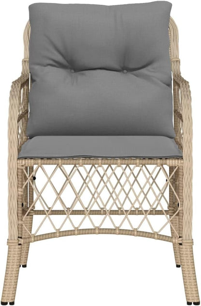 Garden Chairs with Cushions 2 Pieces Mix Beige Poly Rattan Garden Chairs Weatherproof Wood Garden Furniture Balcony Patio Patio Stacking Chair Armchair - QUORE