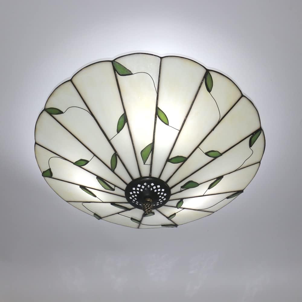 16 Inch Vintage Leaf Tiffany Style Ceiling Light Stained Glass Ceiling Lamp Flush Mount Ceiling Lighting Fixtures Lamps (40CM Leaf A)