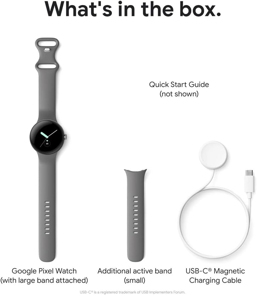 Google Pixel Watch - Android smartwatch met activiteitstracker en analyse - behuizing van roestvrij staal mat zwart met sportarmband kleur vulkanisch zwart, wifi/BT