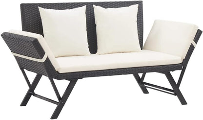vidaXL Garden Bench with Cushions Sofa Outdoor Bench Garden Furniture Sofa Furniture Outdoor Bench Outdoor Furniture Bench Garden Benches Furniture Poly Rattan Black - QUORE