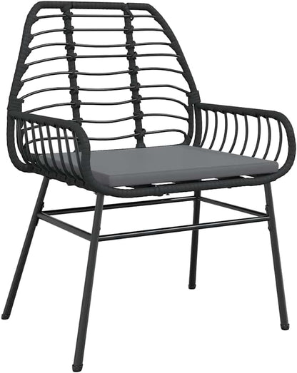 vidaXL 5 Piece Garden Set with Cushions Poly Rattan Glass Black,Outdoor Dining Set,Garden Dining Furniture,Garden Dining Table and Chairs,Patio Dining Set - QUORE