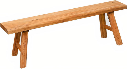 Massief houten bank van 160 cm, rustieke zitbank van natuurlijk hout, stabiele houten bank voor hal, eetkamer of slaapkamer