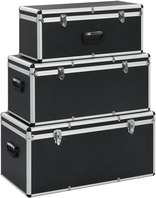 vidaXL Opbergkoffers 3 st aluminium zwart
