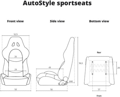 AutoStyle Sportstoel 'RK' - Zwart Kunstleder + Zilveren stiksels - Dubbelzijdig verstelbare rugleuning - incl. sledes