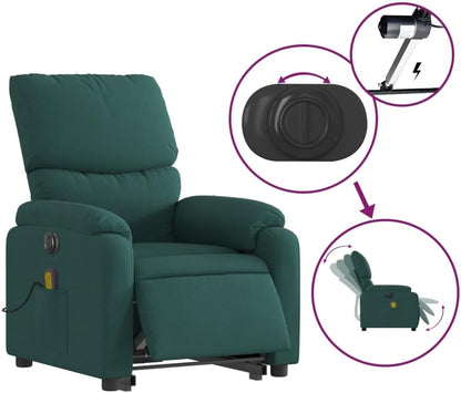 Elektrische Massagestoel – Sta-Op Stoel – Relaxstoel – TV Stoel – Elektrische Relaxstoel – 6-Punts Vibratiemassage – Elektrisch Verstelbare Rugleuning Tot 135° – Donkergroen Stof