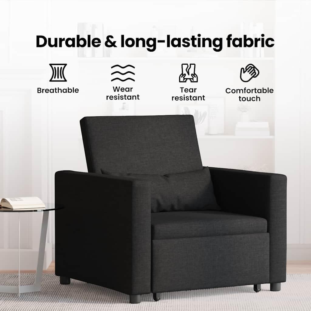 vidaXL 3-in-1 Single Sofa Bed Convertible Black Fabric - QUORE