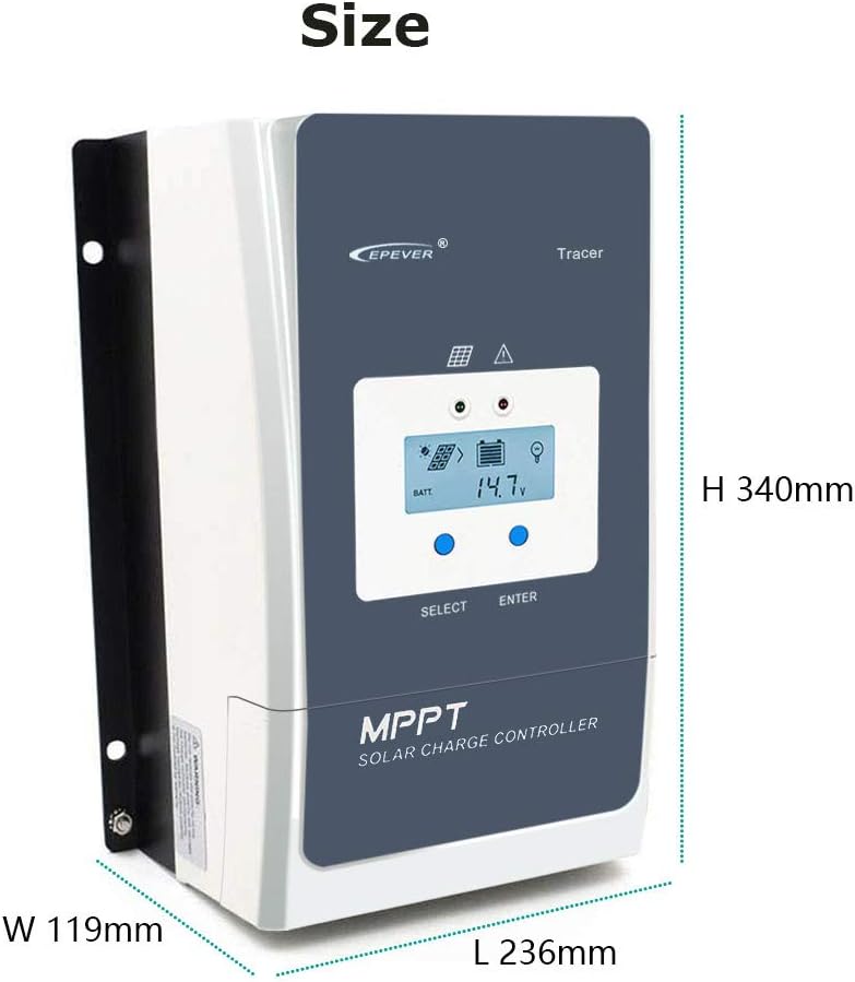 EPEVER 60A MPPT Solar Charge Controller 12V/24V/36V/48V met LCD Display, Open Circuit Voltage tot 150V voor Sealed, GEL, Flooded en User - Tracer 6415AN