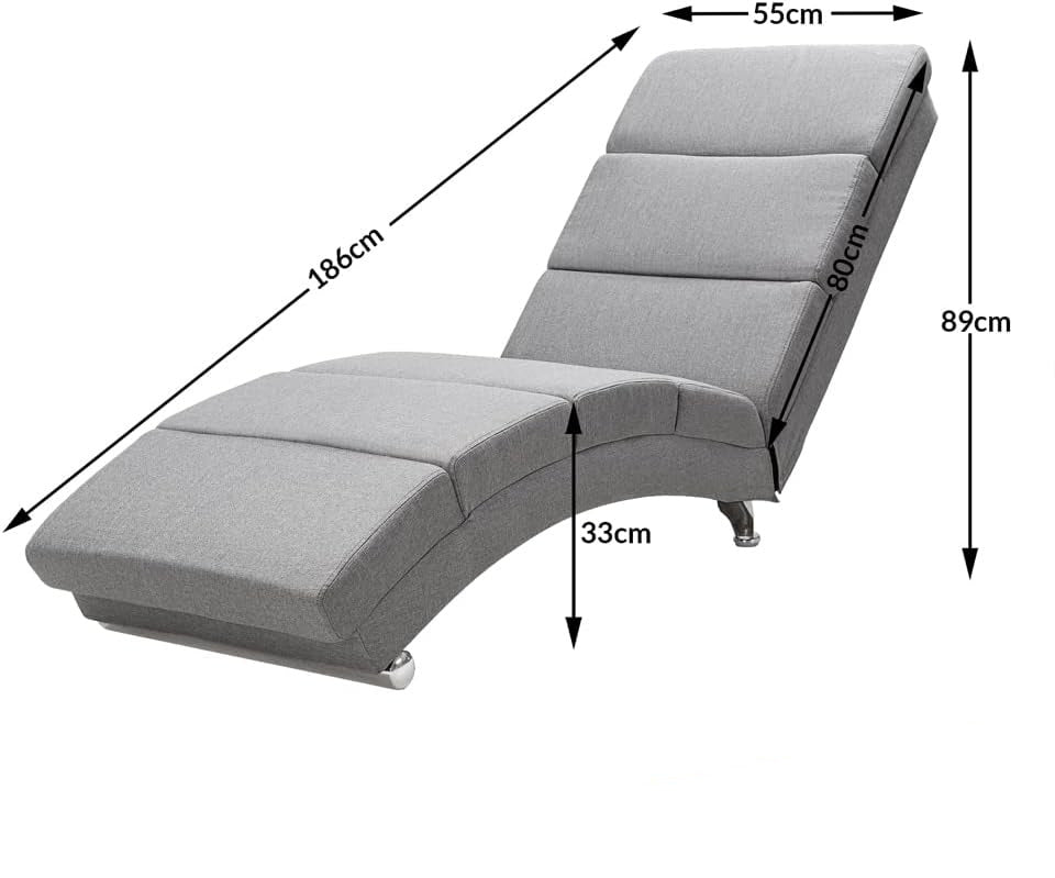 Casaria® Relax Chair XXL London 186 x 89 x 55 cm Ergonomic Fabric Lined 180 kg Load Capacity Living Room Office Indoor Chaise Longue Relax Chair Reclining Chair Grey - QUORE