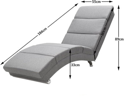 Casaria® Relax Chair XXL London 186 x 89 x 55 cm Ergonomic Fabric Lined 180 kg Load Capacity Living Room Office Indoor Chaise Longue Relax Chair Reclining Chair Grey - QUORE