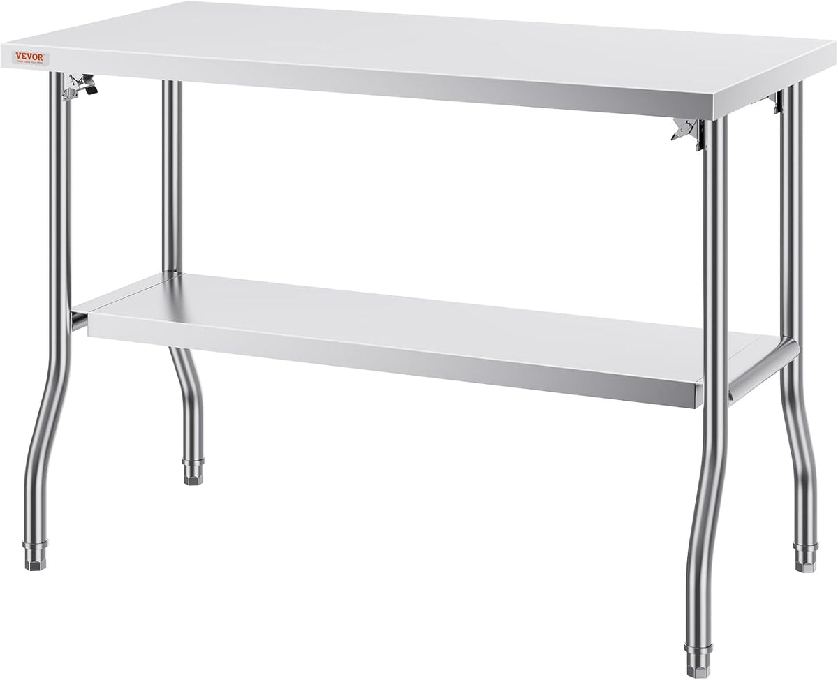 VEVOR Werktafel Keukentafel, 1220 x 610 x 850 mm Roestvrij Stalen Werktafel, Zilver Commerciële Werktafel, Gebruikt in de Gezinskeuken, Garage, Commerciële Keuken, Restaurant, Koffieshop, Laboratorium