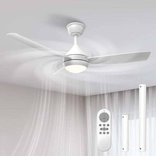 Airwit Steekvleugels, plafondventilator met verlichting, stil, wit, plafondventilator met licht en afstandsbediening, dimbare lamp met ventilator voor slaapkamer en woonkamer, snelle montage, 106 cm