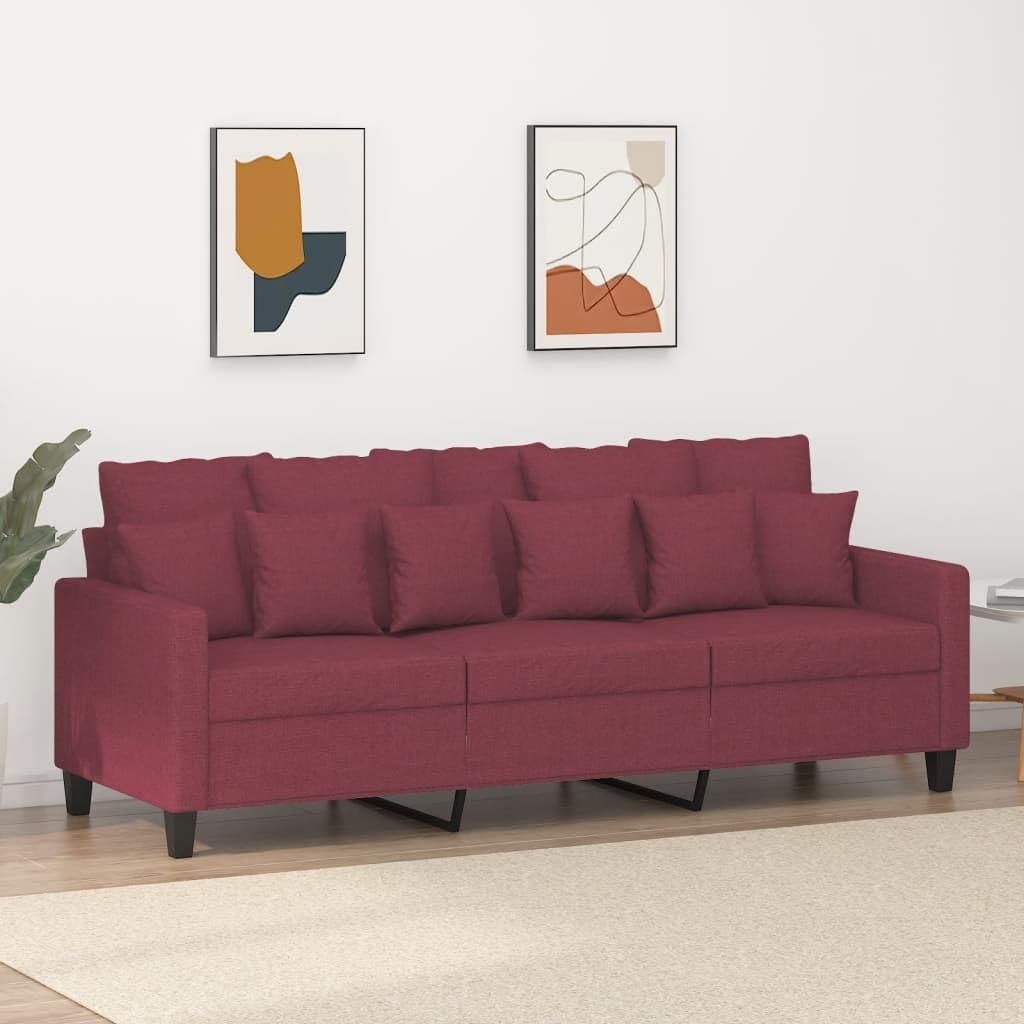 Gecheer 3 Seater Sofa Lounge Sofa with Armrests, Club Bench, Guest Bed, Sofa Bed, Living Room Bed, Sofa Bed, 198 x 77 x 80 cm (W x D x H), Metal Frame, Three Seater, Wine Red - QUORE