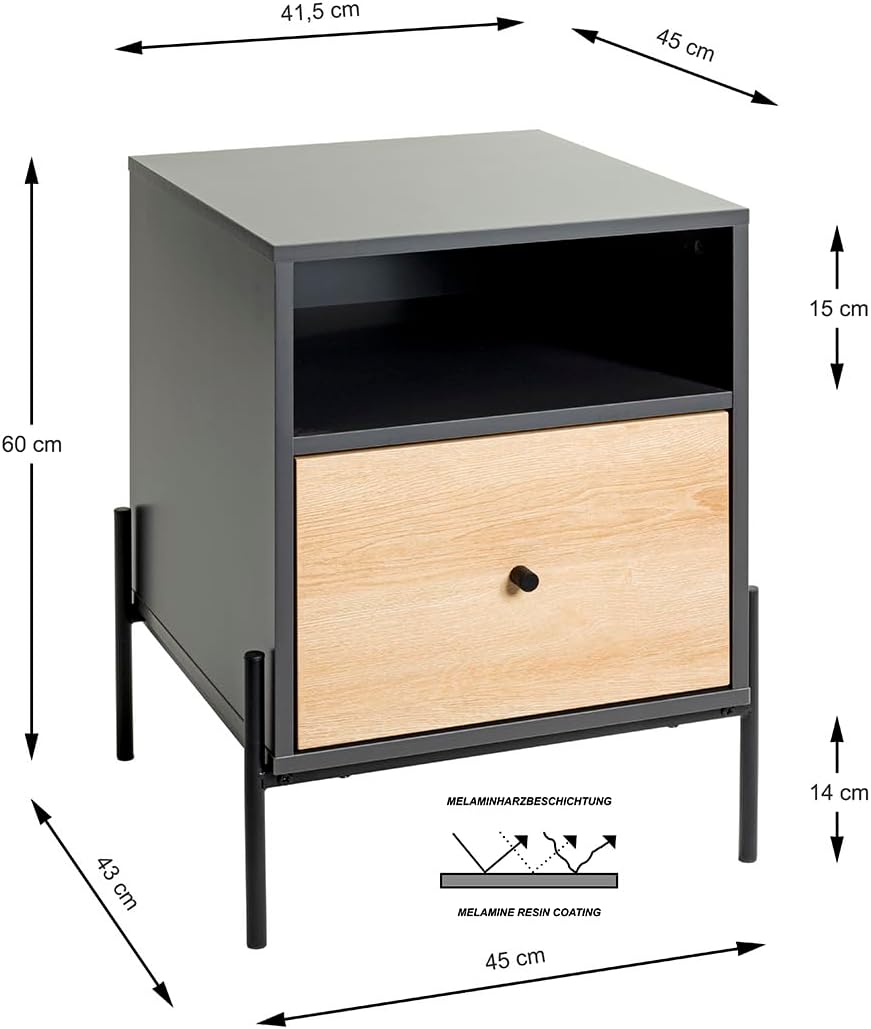 HAKU Consoletafel, antraciet, eiken, zwart, MDF, metaal, afmetingen: B 45 x H 60 x D 47 cm, stijl: modern
