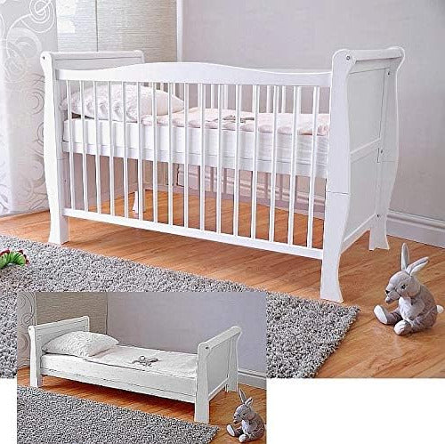 Lullaby store Baby Cot?Baby cot with Aloe Vera foam mattress?Height Adjustable?White?Can be transformed into a cot - QUORE