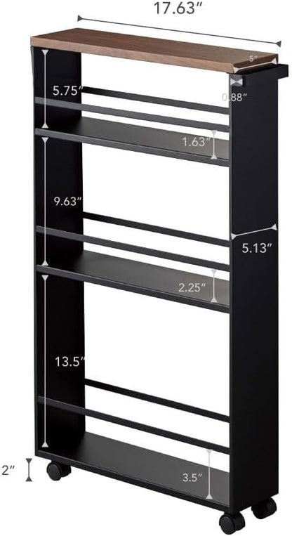 YAMAZAKI Slanke trolley met handgreep - Tower - zwart