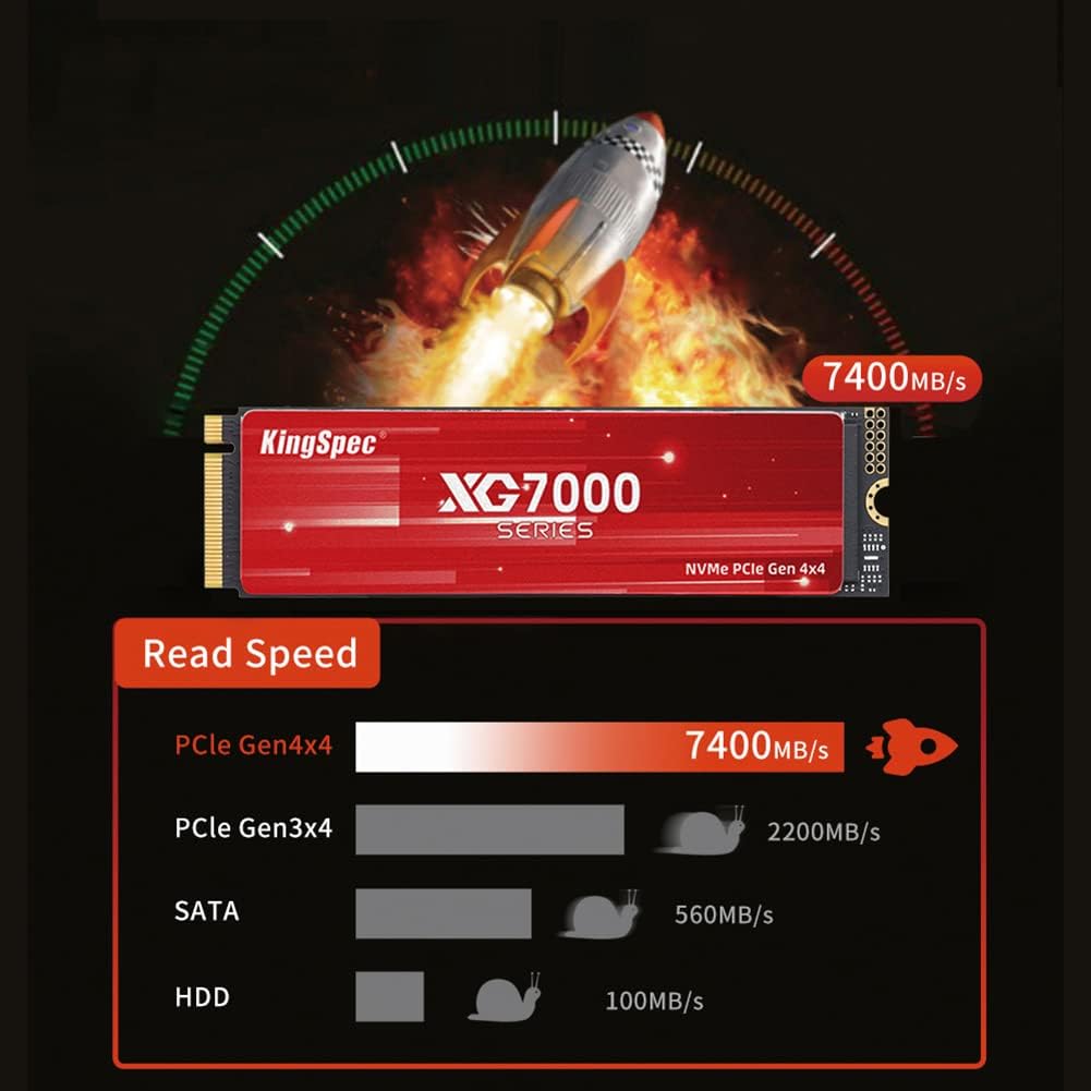 KingSpec NVMe SSD 4TB M.2 2280 interne SSD PCIe 4.0 Gen4x4, 7200 MB/s lezen, 6600 MB/s schrijven, interne Solid State Drive compatibiliteit met Gaming Console/Desktop/Gaming Laptop