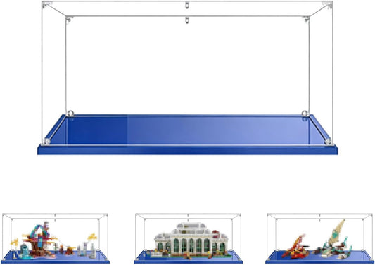 3mm Transparante vitrinekast van acryl, organizer,stofdichte bescherming,showcase met LEGO serie modellen 21353 41164 71748 voor actiefiguren，speelgoed。Blauw basis (1, 55x30x25cm)