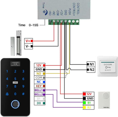 YAVIS Tuya WiFi Kit met Screen Vingerafdruk Access Controller IP68 Waterdichte Touch Keyboard RFID/IC Card Reader WG26/34180kg Elektrisch Magnetisch Slot, 3A Voeding, Deurbel, Knop