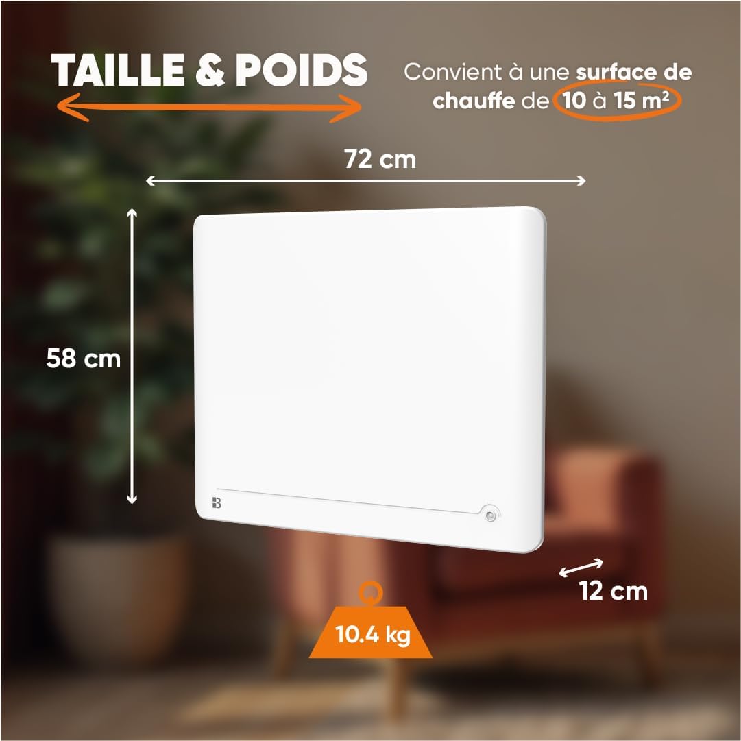 BESTHERM - 1500 W plug & play keramische droge inertie vaste elektrische radiator met Bestherm DIANE aanwezigheidsmelder horizontaal wit