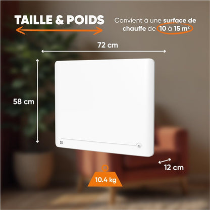 BESTHERM - 1500 W plug & play keramische droge inertie vaste elektrische radiator met Bestherm DIANE aanwezigheidsmelder horizontaal wit