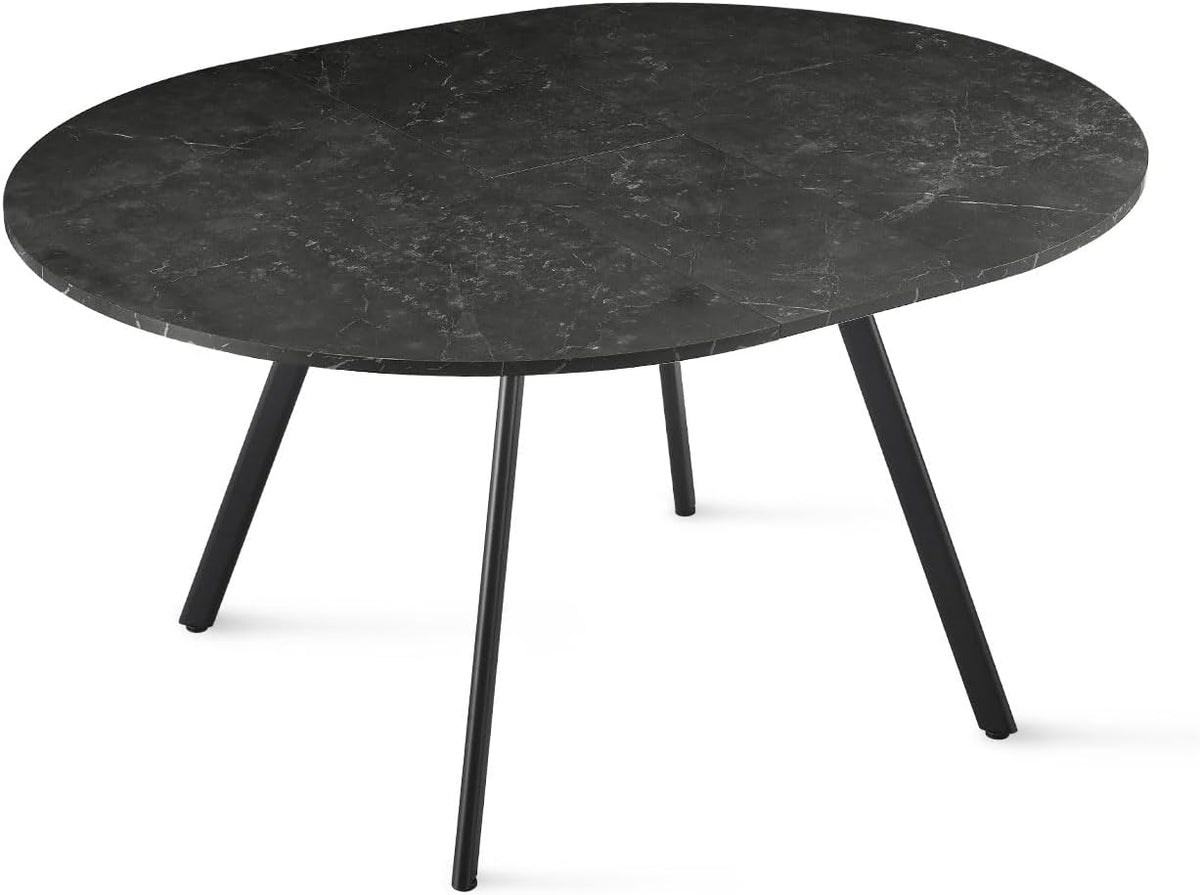 Ronde Eettafel – Uitschuifbare Tafel – Keukentafel – Eetkamertafel – Uitklapbare Tafel – Butterfly Mechanisme – Marmer Look – Zwart Metaal Frame – 120-150 cm – Geschikt Voor 4-6 Personen