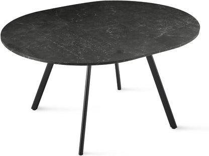 Ronde Eettafel – Uitschuifbare Tafel – Keukentafel – Eetkamertafel – Uitklapbare Tafel – Butterfly Mechanisme – Marmer Look – Zwart Metaal Frame – 120-150 cm – Geschikt Voor 4-6 Personen