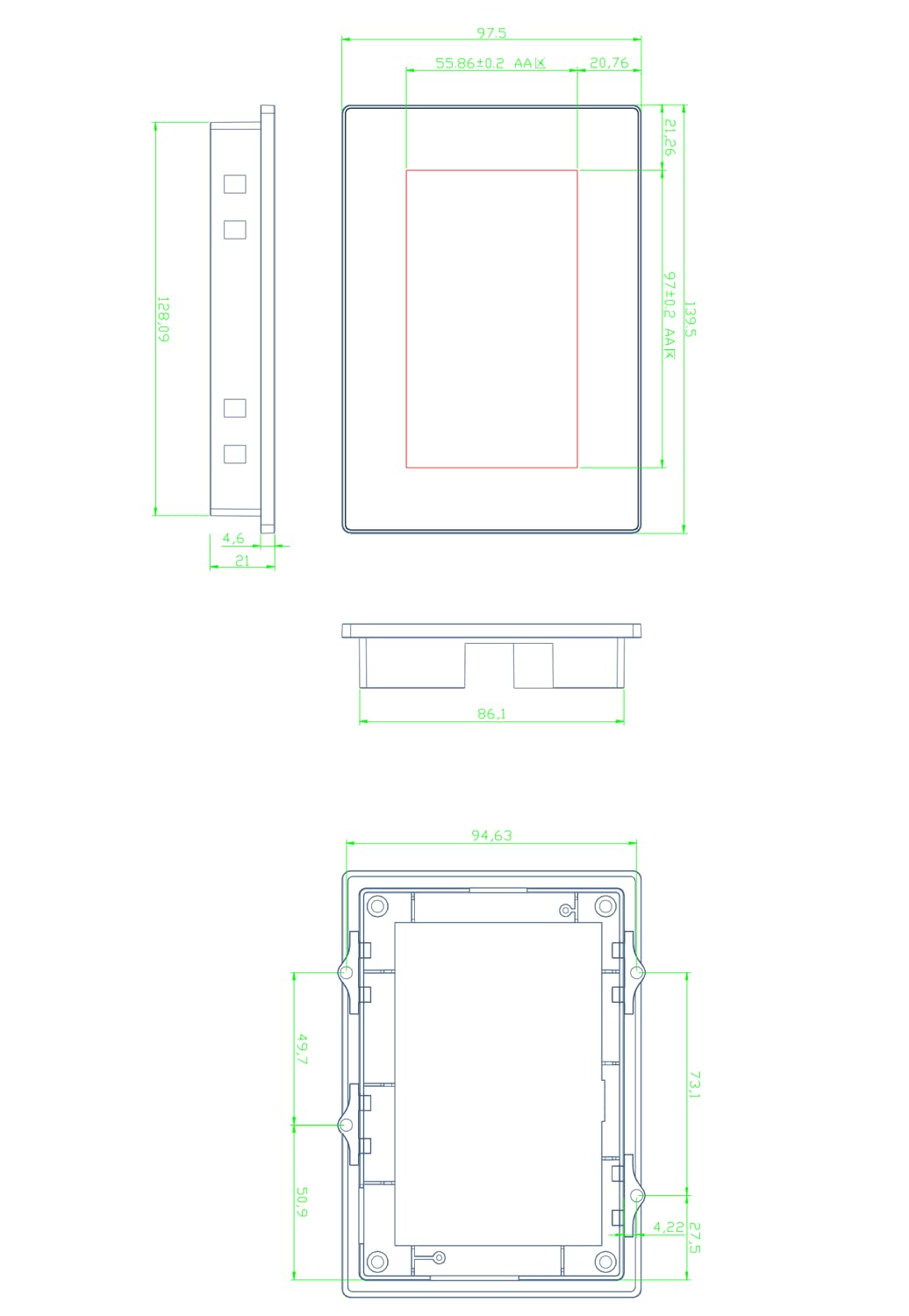 Nextion Intelligent NX4827P043-011C-Y 4,3 inch capacitief display, seriële HMI TFT touchscreen, 480 x 272 LCD-module met behuizing, ondersteunt audiovideo