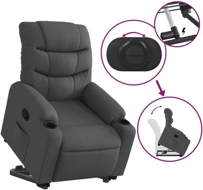 Relaxstoel – TV Stoel – Fauteuil – Sta-Op Stoel – Relaxfauteuil – Elektrische Opsta-Ondersteuning – Handmatig Verstelbare Rug- En Voetensteun – Donkergrijze Polyester Bekleding