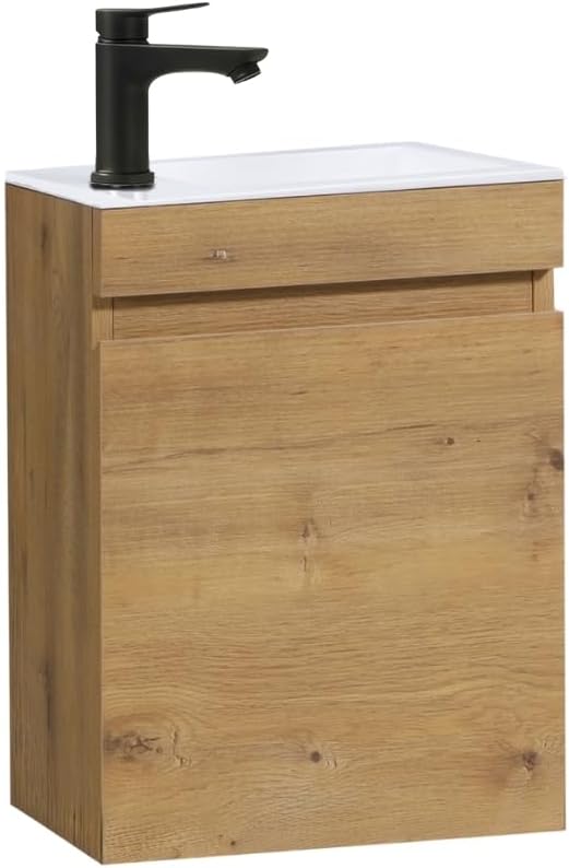 Gasten-wc wastafel set badkamermeubel, voorgemonteerd, kleine wastafel met onderkast (Eik 40cm, Zonder kraan)