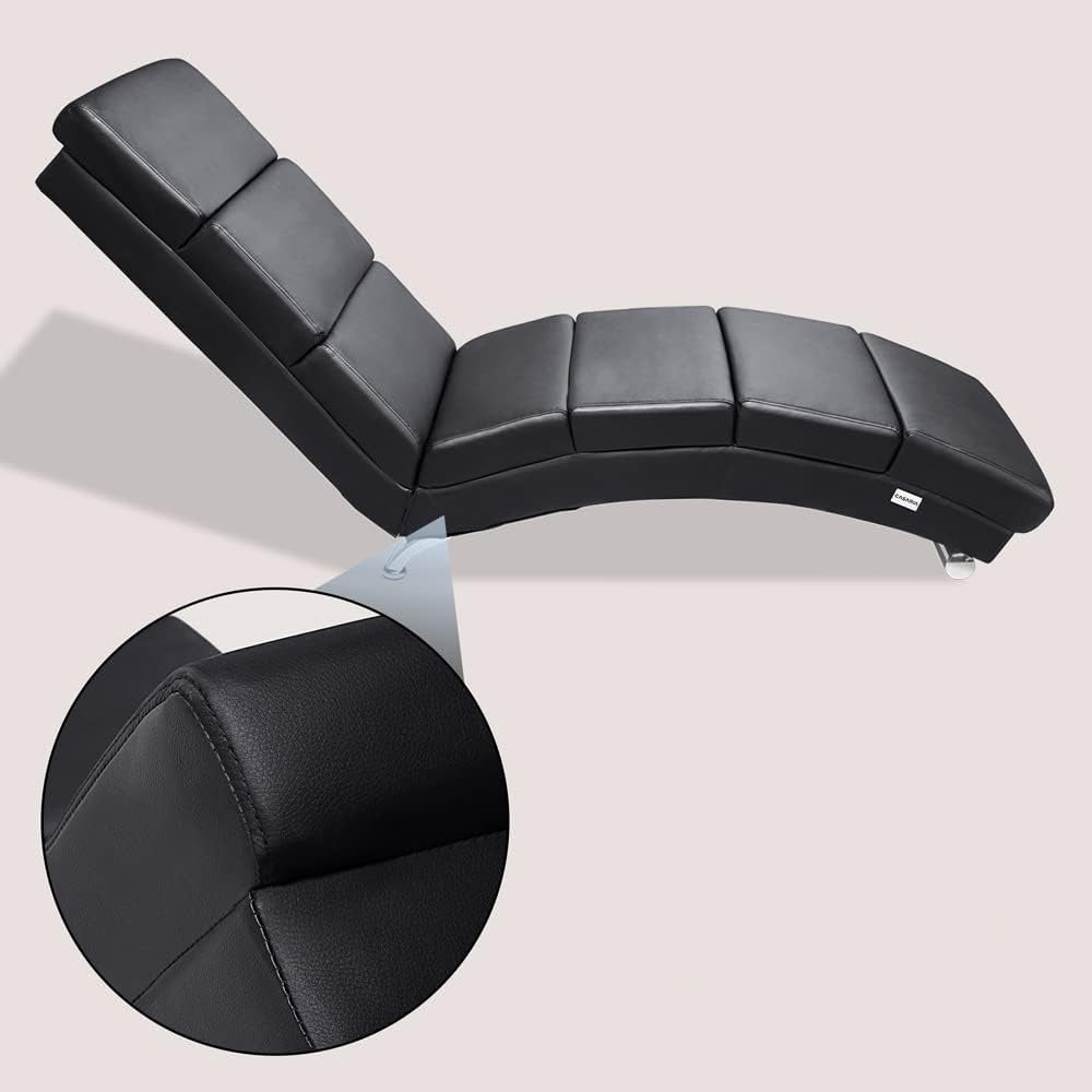 Casaria Relax Chair XXL London 186 x 89 x 55 cm Ergonomic Faux Leather Padded 180 kg Load Capacity Living Room Office Indoor Chaise Lounge Relax Chair Black - QUORE