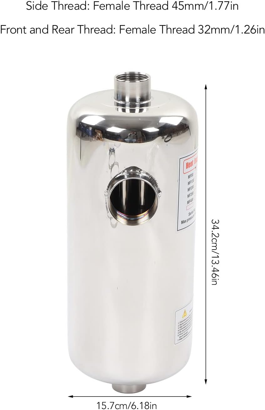 Warmtewisselaar voor Zwembad, 40KW Roestvrijstalen Buiswarmtewisselaar, Zoutwaterwarmtewisselaar voor Spa, Zwembad, Bubbelbad, Zwembadverwarming op Zonne-energie