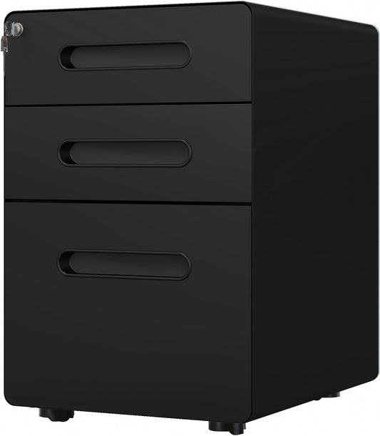 Vinsetto roll container, filing cabinet, office container with 3 drawers, office cabinet, storage, container, steel, black, 39 x 48 x 59 cm - QUORE