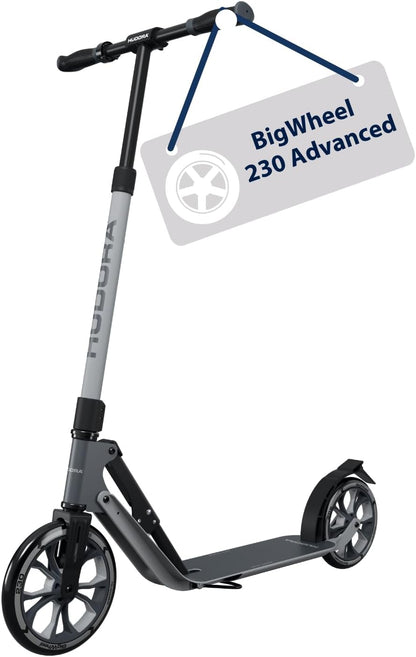 HUDORA BigWheel 230 Advanced Scooter, stabiele aluminium step voor maximaal 120 kg, stille en inklapbare citystep met standaard en bel, kickstep voor kinderen, jongeren en volwassenen