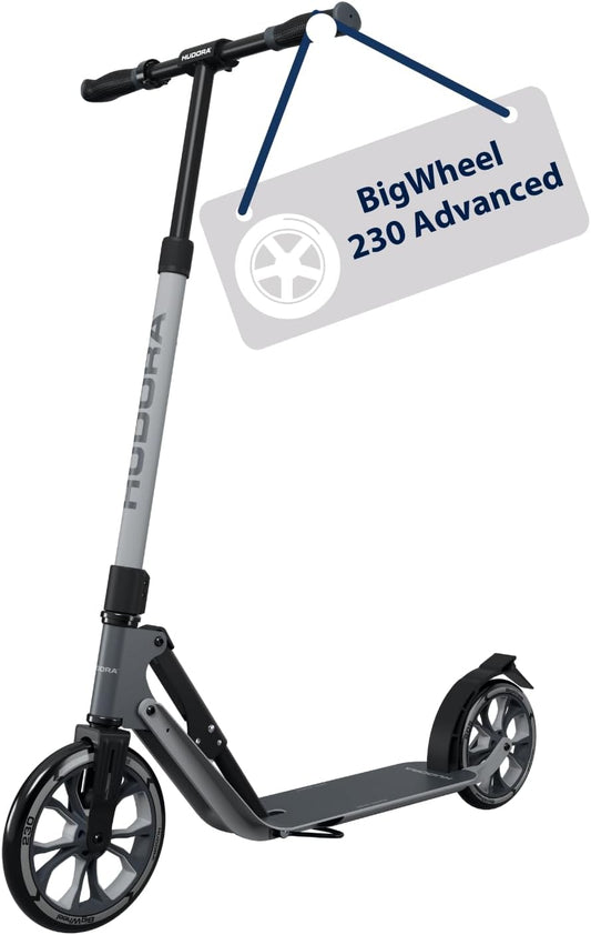 HUDORA BigWheel 230 Advanced Scooter, stabiele aluminium step voor maximaal 120 kg, stille en inklapbare citystep met standaard en bel, kickstep voor kinderen, jongeren en volwassenen