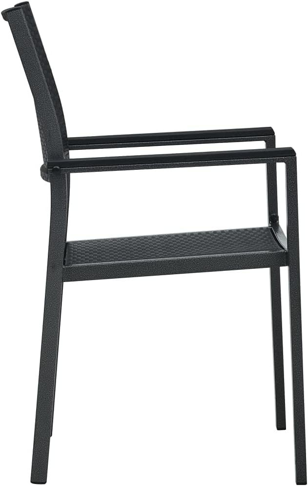 Set of 4 garden chairs made of plastic and steel, rattan design, weatherproof, outdoor patio, porch, colour black, easy to clean and move - QUORE