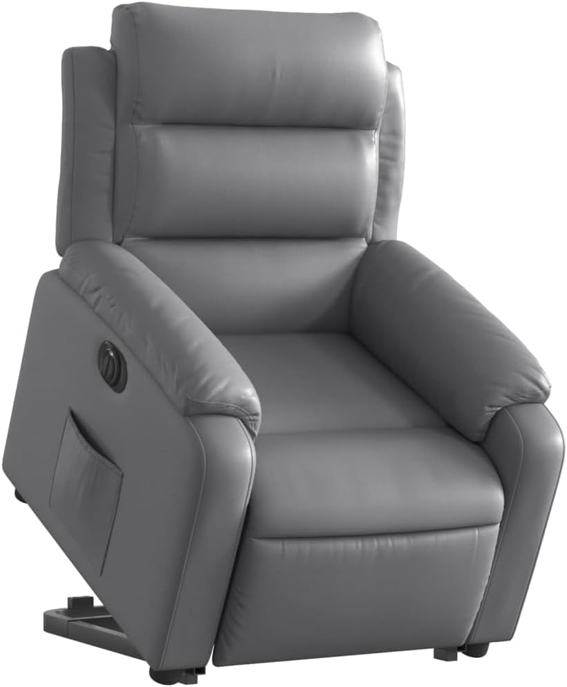Relaxstoel met opstahulp – Elektrische Loungechair – Tv-Stoel – Ligstoel – Relaxfauteuil – Grijs Kunstleer – Elektrisch Kantelsysteem – Traploos Verstelbare Ligfunctie