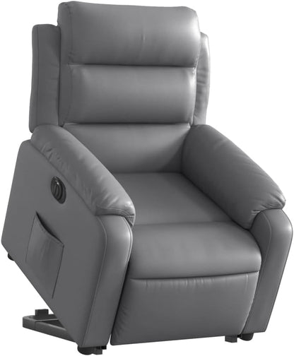 Relaxstoel met opstahulp – Elektrische Loungechair – Tv-Stoel – Ligstoel – Relaxfauteuil – Grijs Kunstleer – Elektrisch Kantelsysteem – Traploos Verstelbare Ligfunctie