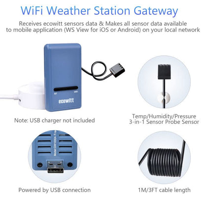 ECOWITT Weerstation, draadloos weerstation met op zonne-energie werkende weer-app, 7-in-1 buitensensor-array, weerserver, indoor gateway voor de tuin GW1101 868 MHz