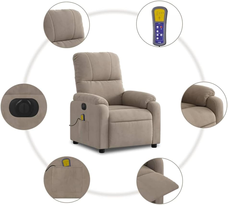 Massagestoel – Elektrische Massagestoel – Relaxstoel – Televisiestoel – Ligstoel – 6-Punts Vibratiemassage – Microvezelweefsel Taupe