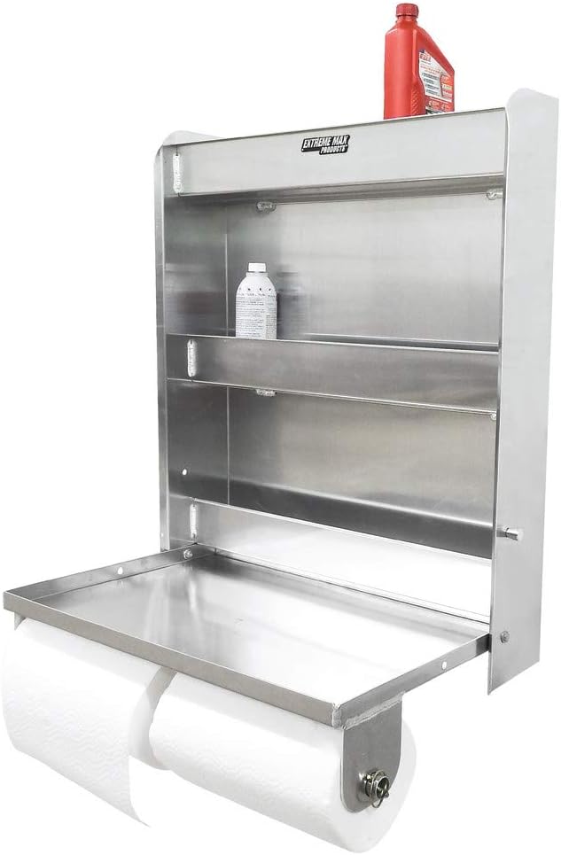 Extreme Max 5001.6049 Aluminium Stationskast Flip-Out Werklade met Papier Handdoekenrek Organizer voor Afgesloten Race Trailer Winkel Garage Opslag