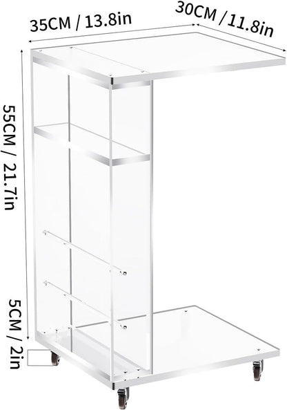 Duidelijke Acryl Bijzettafel op Afsluitbare Wielen, C-vormige Eindlijst voor Bank, Kleine Salontafels voor Kleine Ruimten (Doorzichtig), SFCJ01001