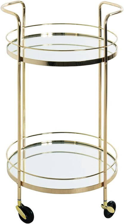 HAKU Serveerwagen messing, Metaal, spiegel 5 mm - Maat: H 80 cm x Ø 48 cm, Stijl: Art Deco