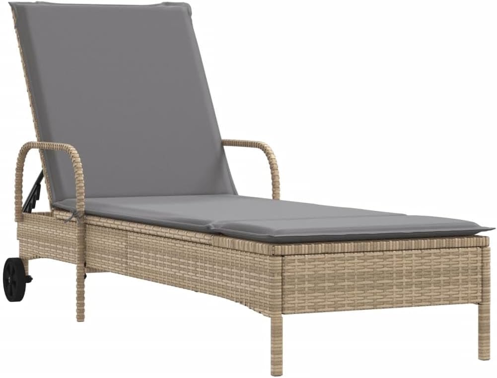 vidaXL Sun loungers 2 pcs with cushions poly rattan beige, garden chair, patio furniture, sunbed, garden furniture, deckchair, garden bed, sunbed garden, deckchair garden - QUORE