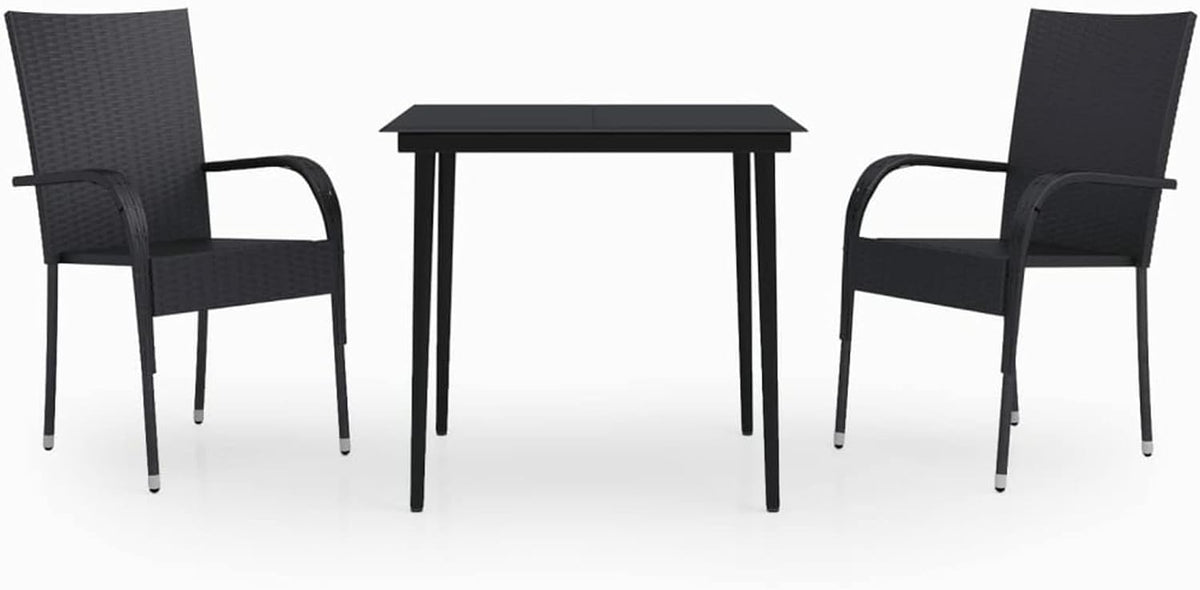 Tidyard Garden Dining Room Set 3-Piece Outdoor Table and Chairs Outdoor Table & Chairs Furniture Set Poly Rattan Garden Furniture Set Rattan Black - QUORE