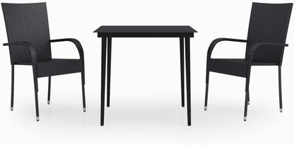 Tidyard Garden Dining Room Set 3-Piece Outdoor Table and Chairs Outdoor Table & Chairs Furniture Set Poly Rattan Garden Furniture Set Rattan Black - QUORE