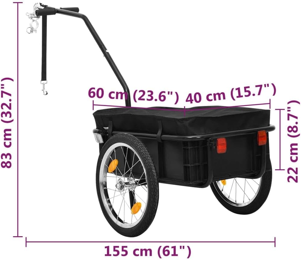 Fietskar – Fietstrailer – Transportkar – Handkar – Fietstrolley – Stalen Frame – 50 kg Belastbaar – Weerbestendige Afdekhoes – Zwart