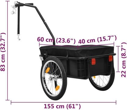 Fietskar – Fietstrailer – Transportkar – Handkar – Fietstrolley – Stalen Frame – 50 kg Belastbaar – Weerbestendige Afdekhoes – Zwart
