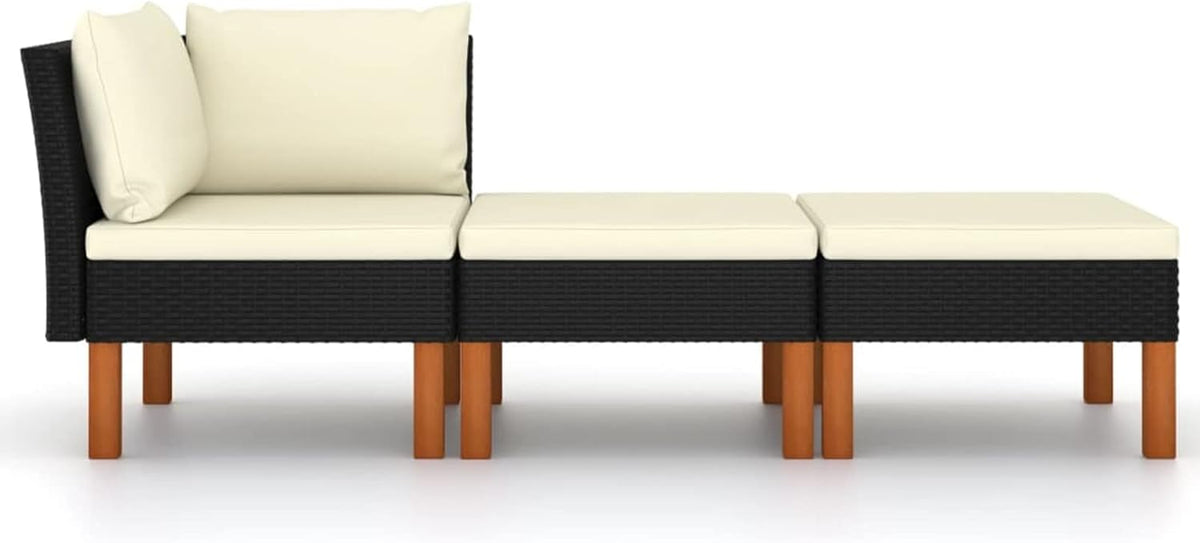 3-Piece Garden Lounge Set Poly Rattan and Eucalyptus Solid Wood Stool Sofa Dining Set with Corner Sofa and Table - QUORE